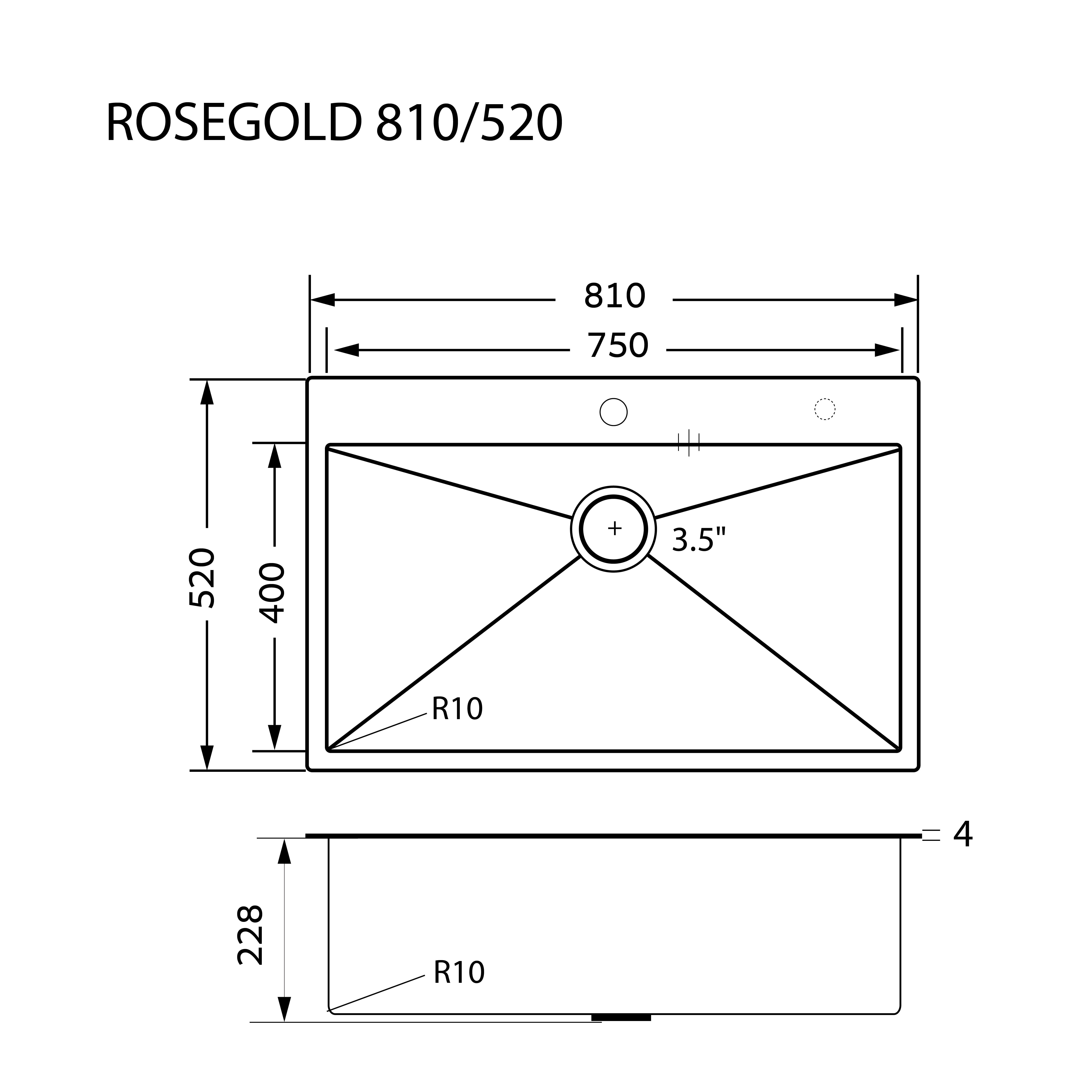 ซิงค์ 1 หลุม EVE ROSEGOLD 810/520 ขนาด 81 ซม. สแตนเลส สีโรสโกลด์_5